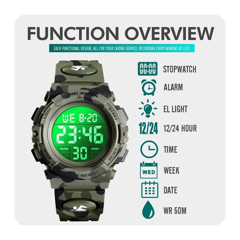cofuo Watch for Boys 4-12 Year Old, Kids Camouflage Digital Sports Waterproof Outdoor Analog Electronic Watches with Alarm Stopwatch, Children Birthday Presents Gifts Toys for Age 4-12 Year Old Boys Girls - Image 5